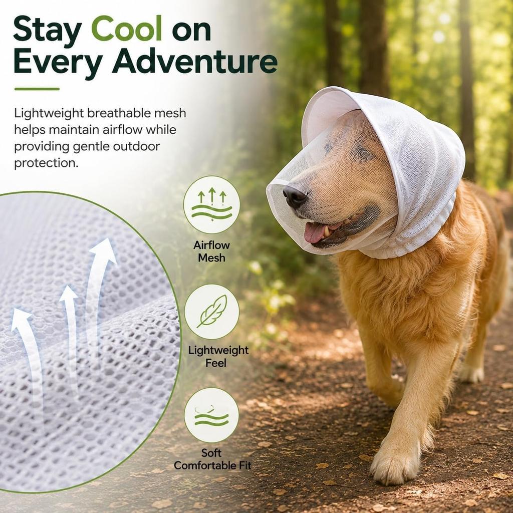 Dog Head Net, Breathable Adjustable Head Guard Mesh for Dogs Outdoor - for Breeds Puppy Travel Outdoor Camping (White, Small)