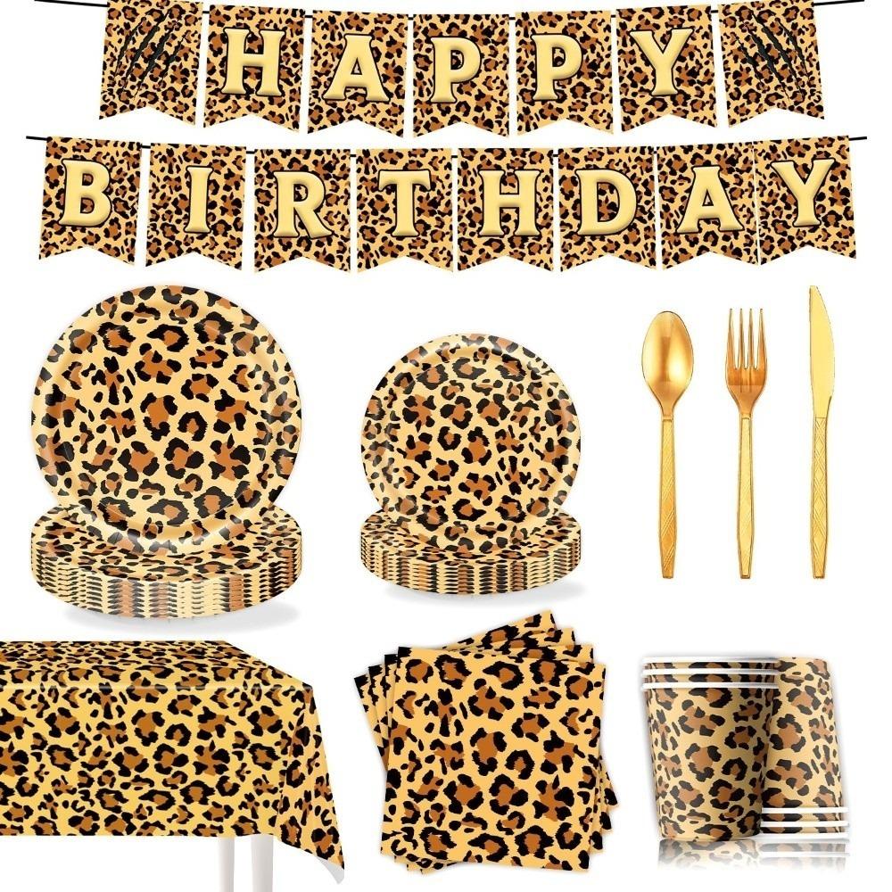 96 шт. Скатерть Набор посуды Салфетка Леопард Принадлежности для вечеринки Мальчики Дети Женщины