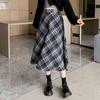 Yousheng Women Midi Skirt High Waist A-Line Woolen Skirt Plaid Pattern Slimming Mid-calf Skirt Daily Home Street Wear