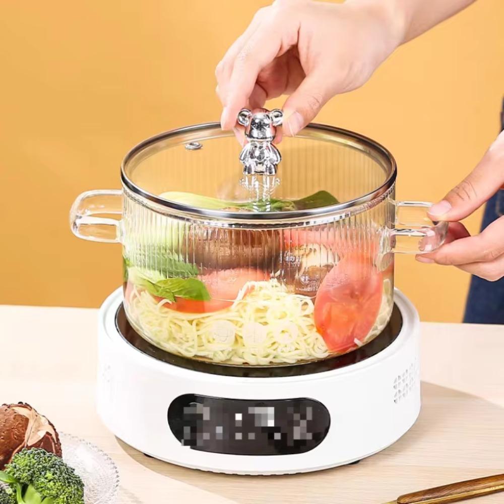 Прозрачная стеклянная кастрюля-медведь, двуручная ручка, миска для рамена, молочник, кастрюля для готовки, лапша