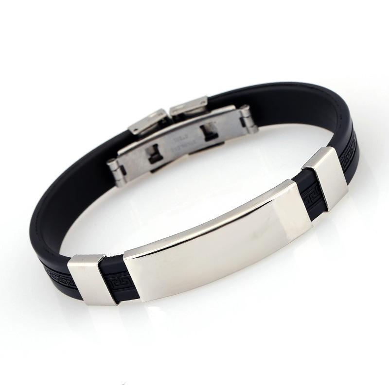 Korean Style Titanium Steel Men's Silicone Bracelet - Trendy Stainless Steel Bangle Jewelry