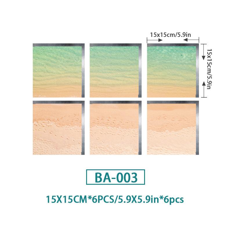 6PCS Ocean Wave Bathtub Sticker Non-slip Waterproof 3D Effect Self-adhesive Bathroom Decal PVC Removable Decorative Mural 15x15cm