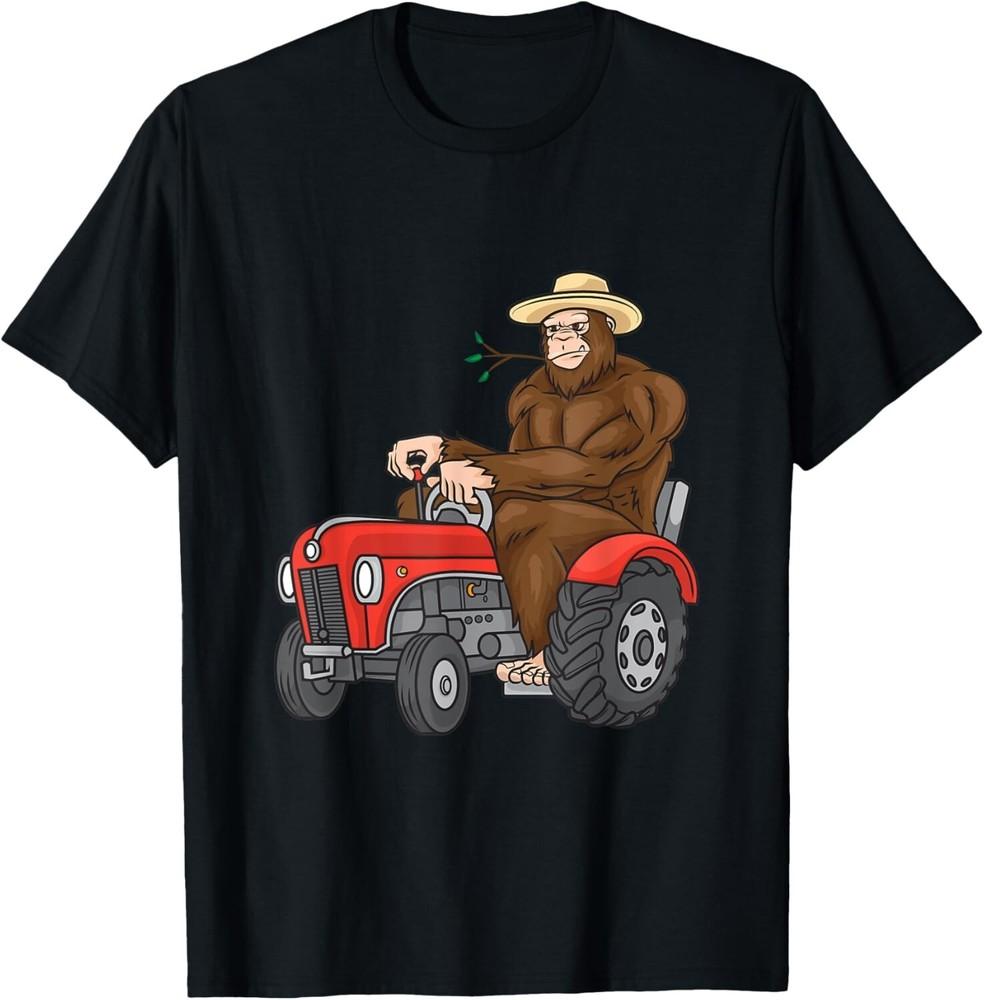 Funny Bigfoot Farmer Riding a Tractor for American Farmers Gift Unisex T-Shirt