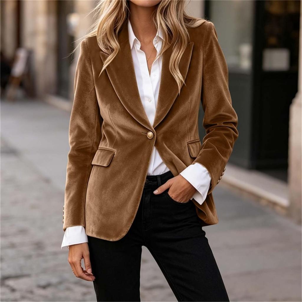 Women's Velvet Casual Elegant Slim Fit Jacket for Work and Daily Wear