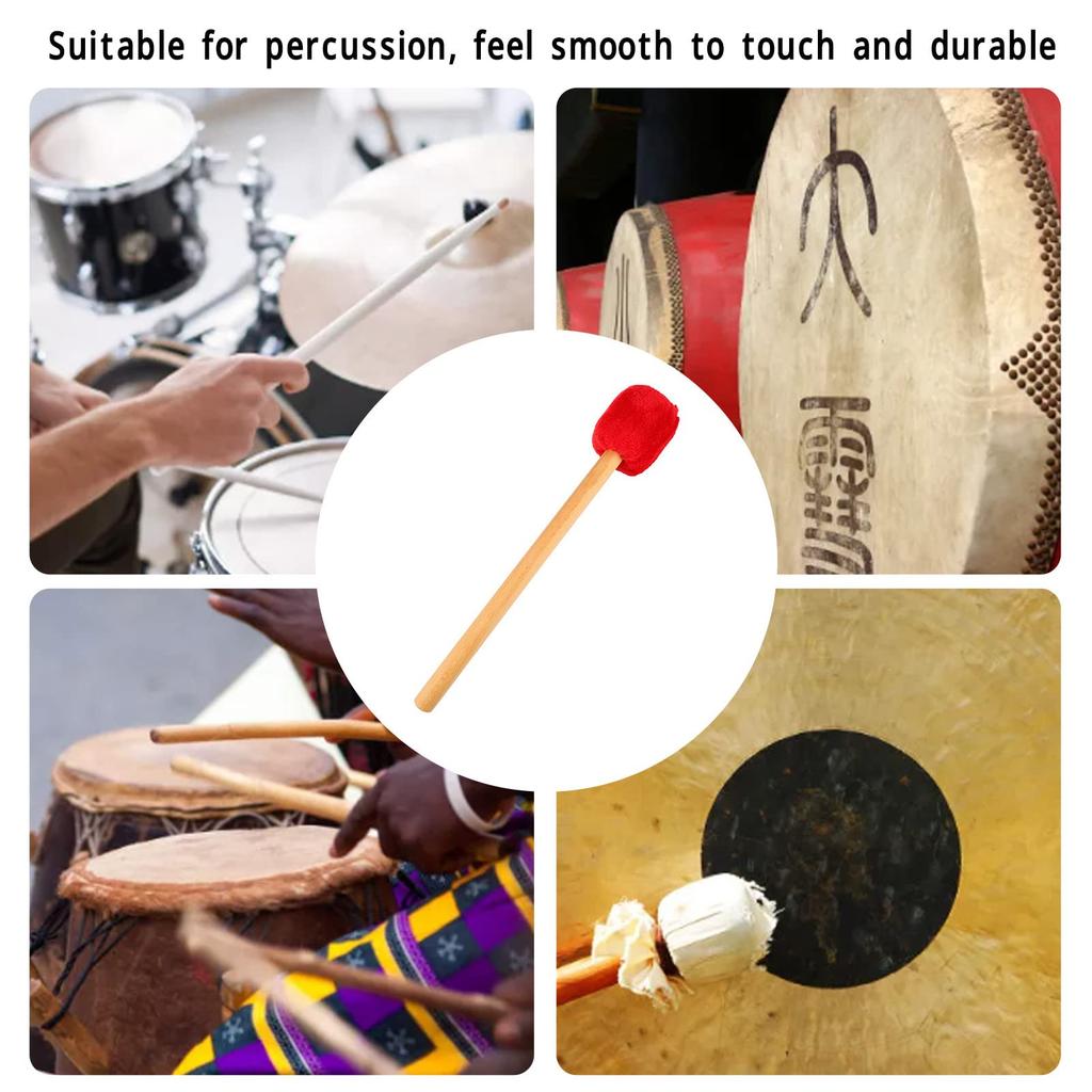 Drumstick Mallets for Bass Drums, Wooden Handles, Non-Slip, Suitable for Bass Drums, Symphony Drums, and Gongs (Red)