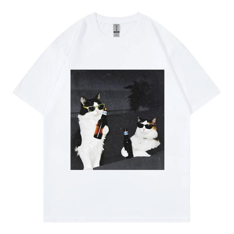 Beer Cat Buddy Funny Meme Tshirt Unisex Unisex Fashion Vintage Short Sleeve T Shirt Summer Casual Loose Cotton Tshirts Streetwear