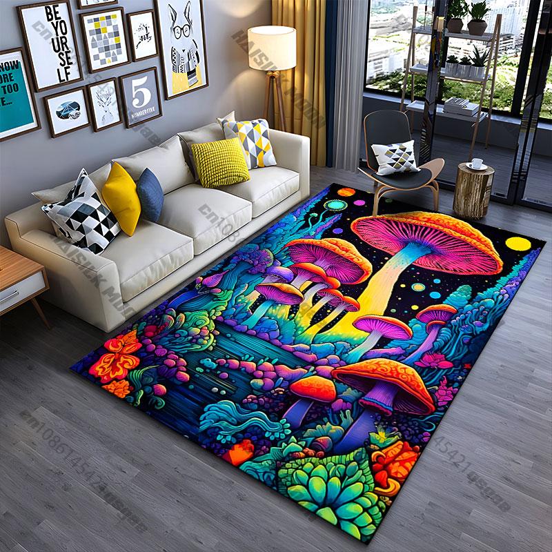 Colorful surreal glowing mushroom landscape carpet Yoga living room room decor children's crawling mat doormat area rug