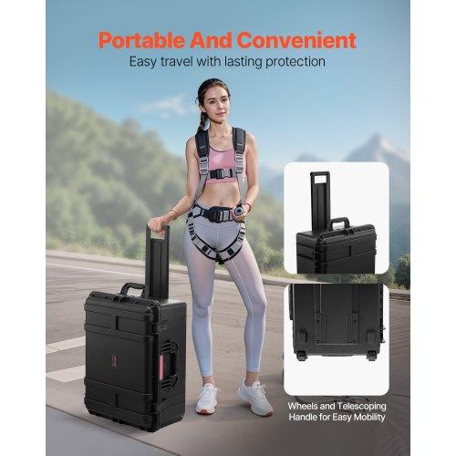 VEVOR 3.5 Cu.ft Weatherproof Hard Case, Waterproof Hard Case with Rolling Wheels & Retractable Pull Handle