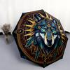 1 шт. Автоматический складной зонт - С загадочным узором волка, Портативный и складной дизайн с 8 спицами, Рождественские и новогодние подарки