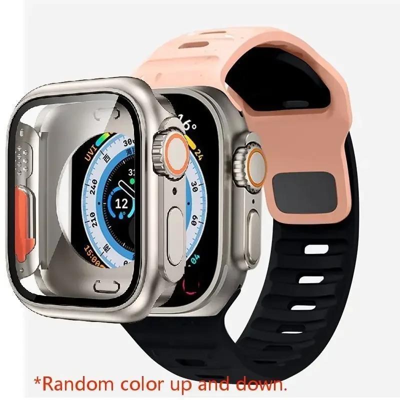 Чехол+Ремешок Для Apple Watch Ремешок 45мм 44мм 41 42 46мм Умный Силиконовый Браслет Iwatch Серия 5 6 Se 7 8 9 10 Заменить на Ультра Чехол