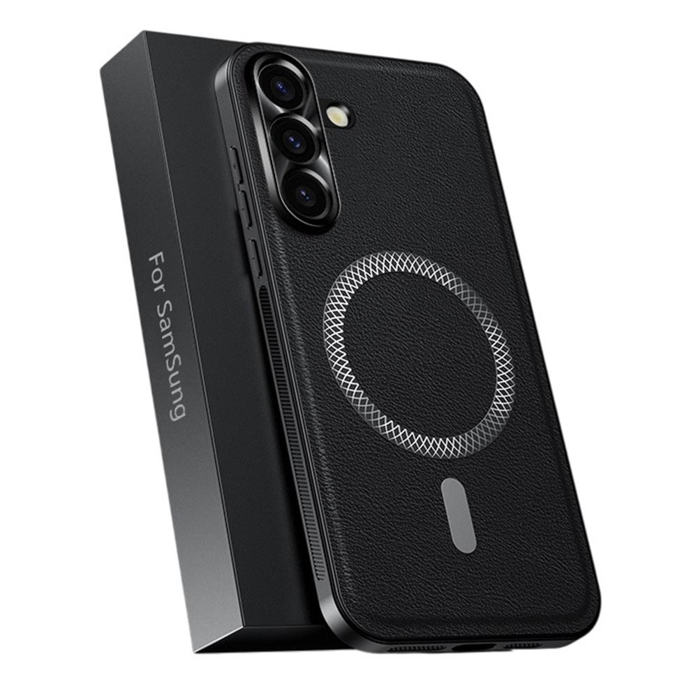 Для Samsung Galaxy S25 Чехол Совместимый с MagSafe PU TPU PC Задняя крышка телефона с металлическим обрамлением объектива