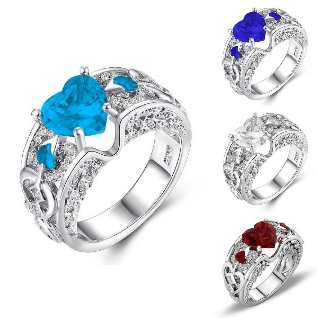 Элегантные женские женские украшения из страз в форме сердца принцессы обручальное кольцо