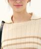 JUN BY JUN K Collared Striped Knit Top_Beige