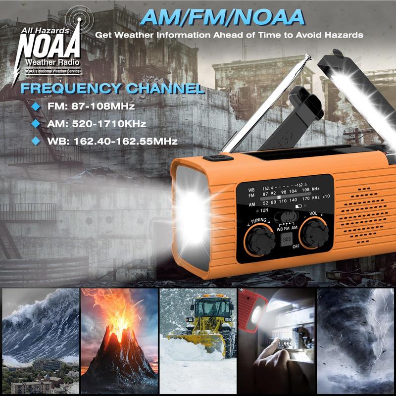 Solar Hand Crank Radio AM/FM/NOAA Hand Crank Radio Battery Powered SOS Alarm Radio 3 Way Charging Survival Radio Power Banks