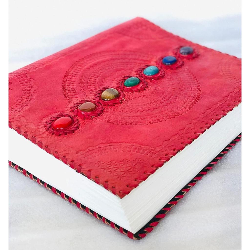 Журнал Fat Leather на 600 страниц, большой, из семи камней, кожаный блокнот, журнал, пустая книга ручной работы, альбом для рисования, повседневное использование (Линованные страницы, красные)