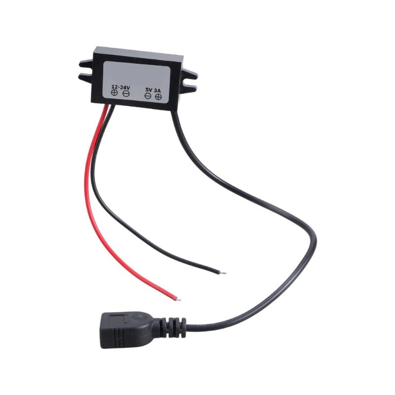 DC12V 24V Понижающий до 5V 3A USB Преобразователь Питания USB Автомобильное Зарядное Устройство Совместимо для Зарядки Электроники 13см Вход