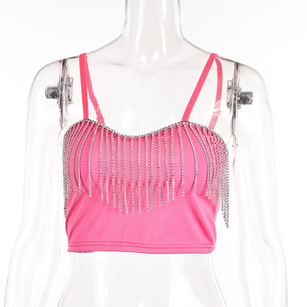 Женский топ для ночного клуба с кисточками и стразами, без бретелек, с цепочкой и подтяжками, сексуальный, универсальный