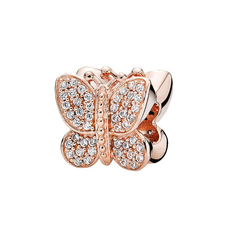 Серия Rose Gold Подвески-бусины в форме сердца Цветок Зажим Медь Подходит для Европейских Оригинальных Браслетов Сделай сам Элегантные Украшения