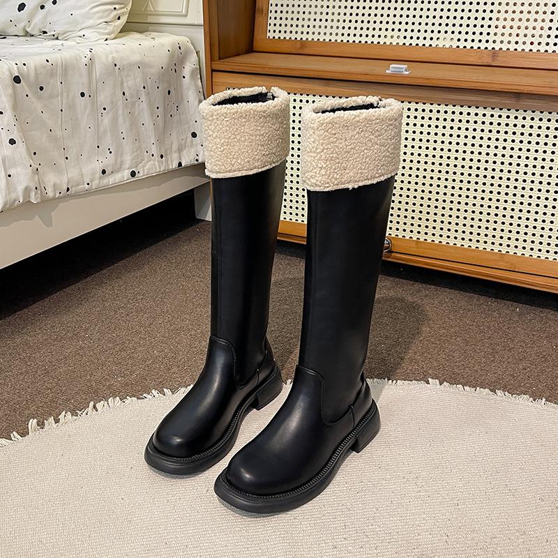 Thick Sole Long Barrel Knight Boots Women's Shoes 2024 New Autumn and Winter Plush Cotton Boots Snow Boots