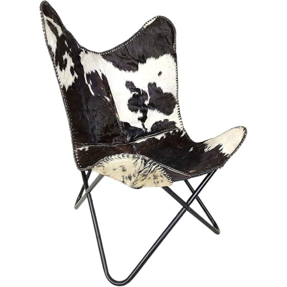 Кожаное кресло с принтом коровы/коровьей шкурой, кожаные кресла-бабочки для взрослых, кресло-шезлонг для отдыха со складной железной рамой, винтажное кресло Boho Alite