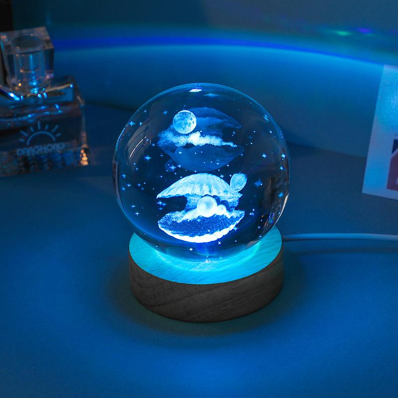 Luminous 3D Crystal Ball Night Light - Engraved Glass Room Ornament, Perfect Birthday Gift for Girls