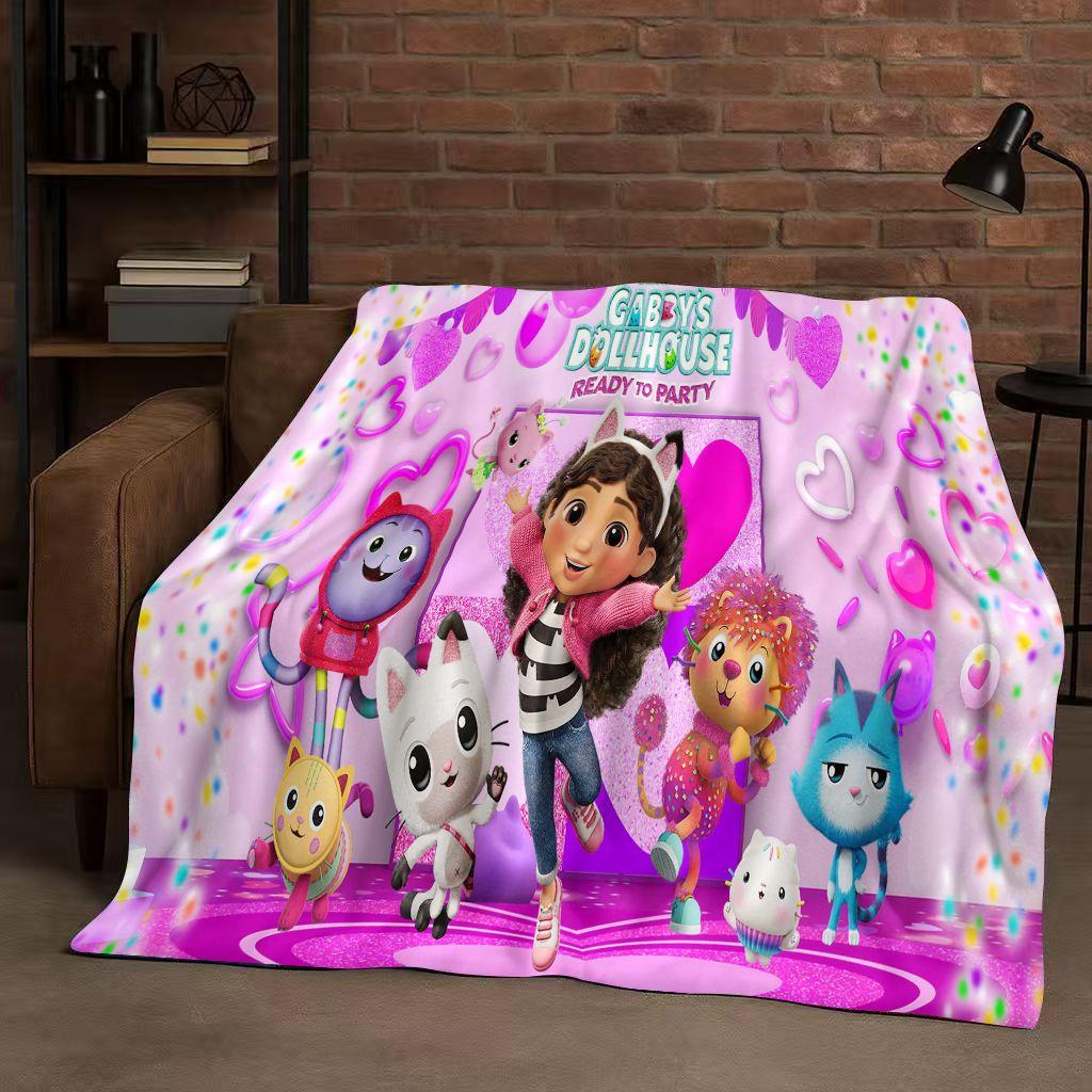 HD Cute Gabbys Dollhouse Cartoon Flannel Blanket,Ultra Soft Warm Plush Throw for Home Bedroom Bed Sofa Cover Picnic Girl Gift