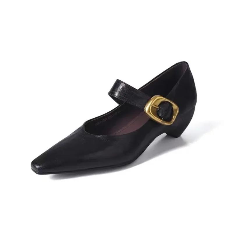 Модные туфли-лодочки в стиле ретро с острым носком для женщин, осень 2024 г., удобные туфли на низком каблуке для поездок на работу, повседневная модная обувь с неглубоким носком
