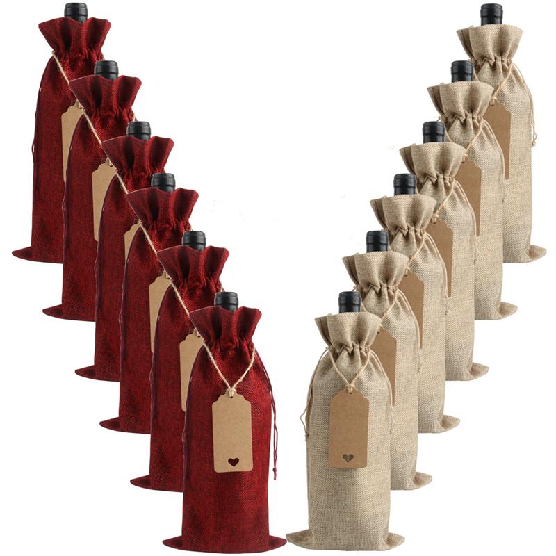 10 штук мешковинных винных мешков джутовых мешков для винных бутылок с завязками многоразовых подарочных мешков для вина с бирками для вечеринки слепой дегустации дня рождения