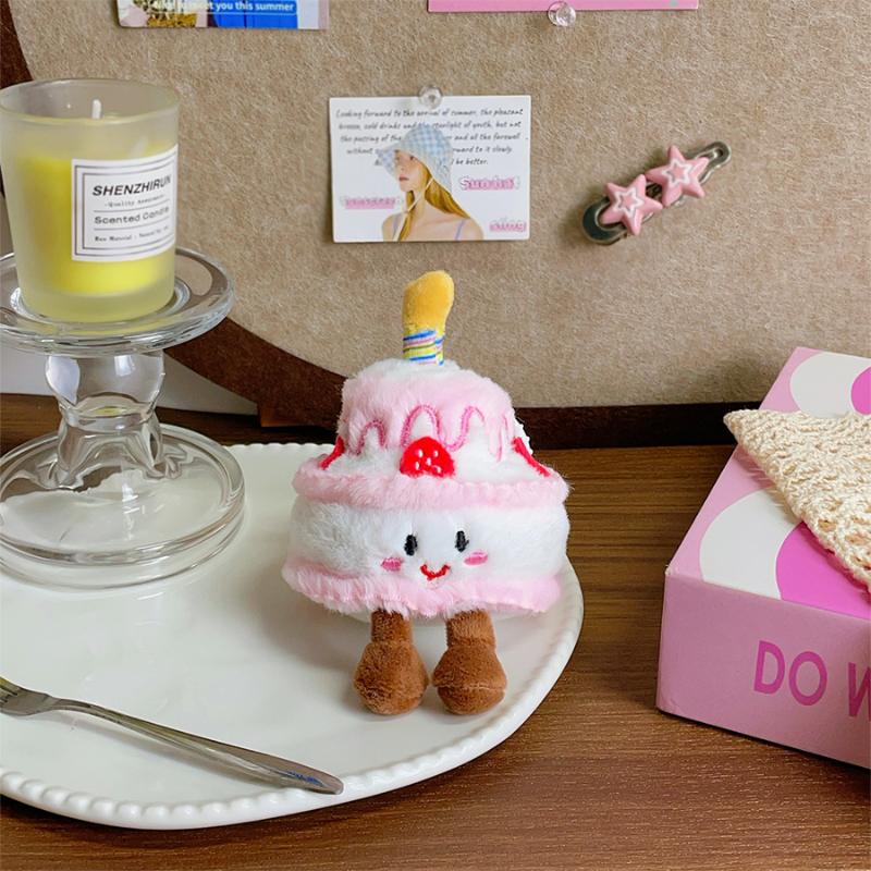 NEW Cartoon Cake Plush Keychain Kawaii Creative Birthday Cake Dessert Doll Pendant Backpack Decoration Accessories Toys Gifts