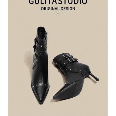 Сексуальные сапоги до колена 2024 зимние сапоги фирменный дизайн супер высокие тонкие каблуки с заклепками ретро мода крутая женская обувь большой размер 40