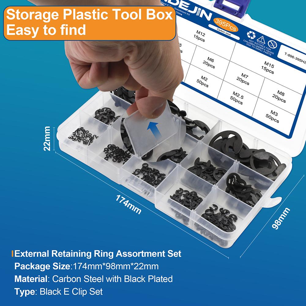NINDEJIN E Clip Set Circlip Washer Assortment Kit Stainless Steel Carbon Steel 1.2-15mm External Retaining Clip For Shaft
