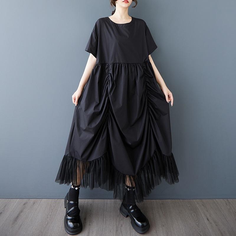 Черное винтажное новое платье больших размеров с коротким рукавом для женщин, повседневное свободное длинное летнее платье