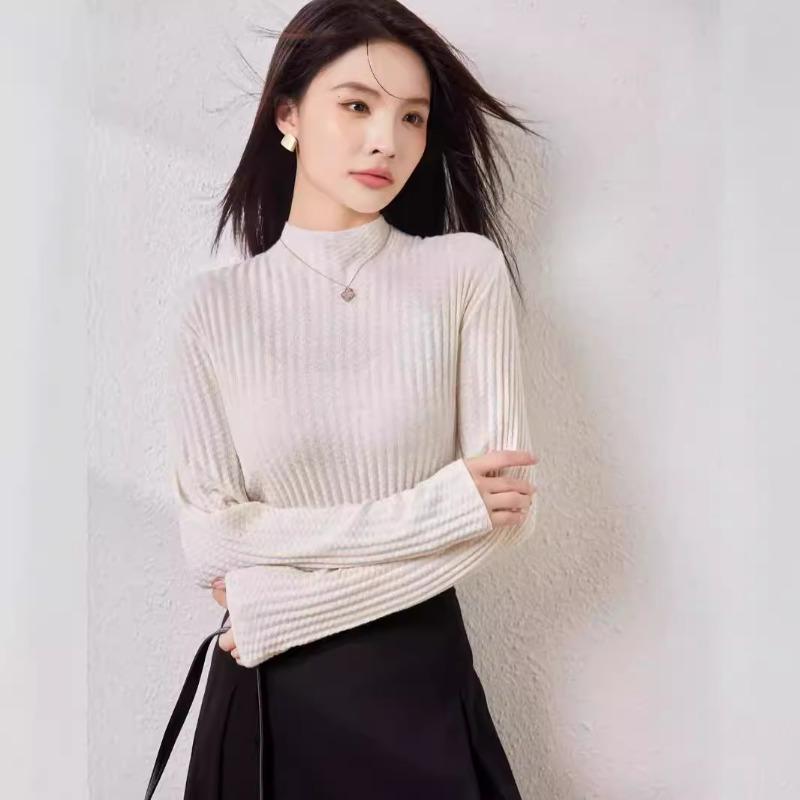Silk-containing Wool Sweater Women's Early Autumn New Semi-turtleneck Knitted Sweater Sweater with Waffle Backing Top
