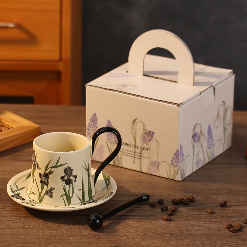 Iris premium retro set ceramic coffee cup saucer high value cup exquisite souvenir afternoon tea water cup