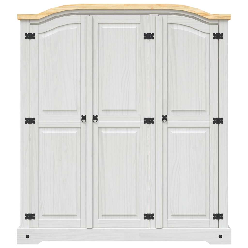 Mexican Style Wardrobe Pine Wood 3 Doors White