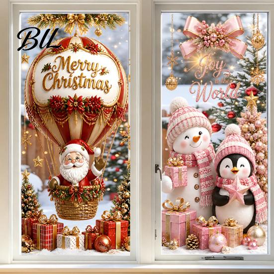 Holiday Glass Clings Christmas Window Clings, Cute Snowman Santa Penguin Reindeer Stickers for Home Decoration Glass, Reusable Static PVC Decal Party