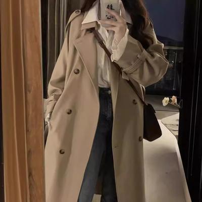 Двубортный плащ цвета хаки для женщин Весна и осень Новый корейский стиль Ретро британский стиль Универсальный маленький плащ для женщин
