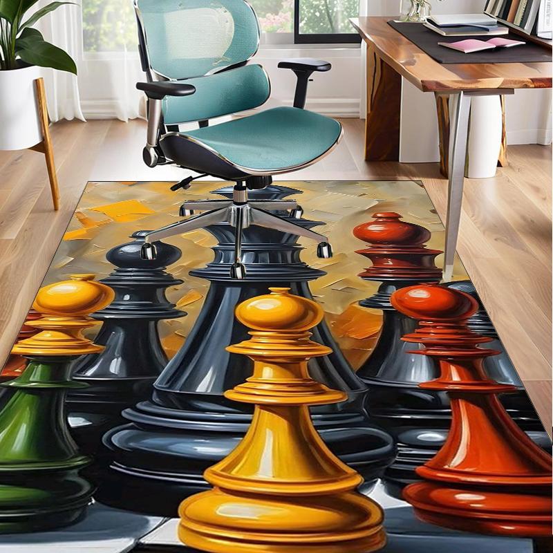 Golden Chess King On Black Office Rug Chair Mat, Game Carpet, Suitable for Front Door, Bedroom, Living Room, Desk, Holiday Gift