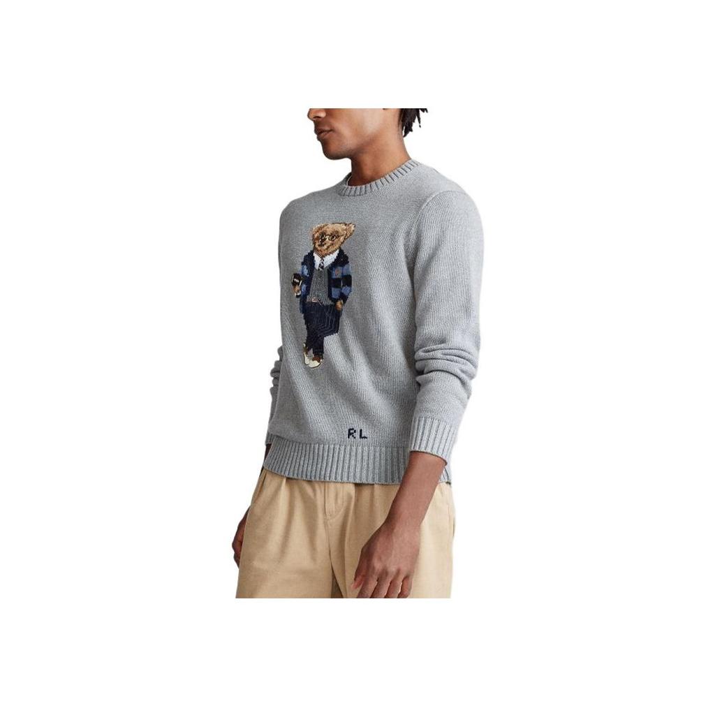 Polo Ralph Lauren Rugby Bear Embroidered Crew Neck Long Sleeve Knit Sweater Men Sweater Gray MNPOSWE16820612-020