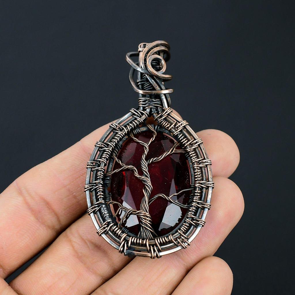 Древо жизни, гранат, драгоценный камень, чистая медная проволока, удивительный ювелирный кулон ручной работы