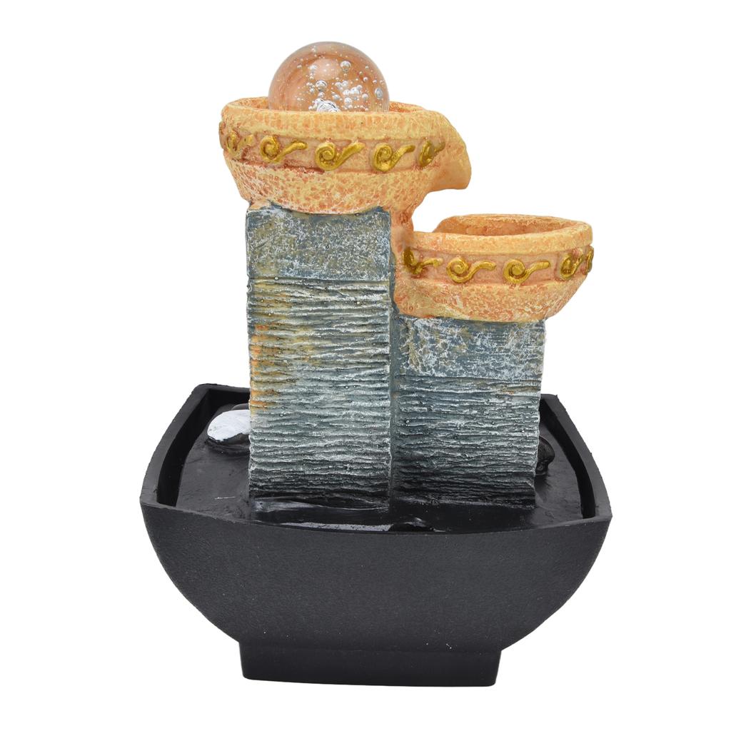 Настольный фонтан с теплым светом, регулируемый водяной насос, низкий уровень шума, внутренний водопад, смоляной орнамент