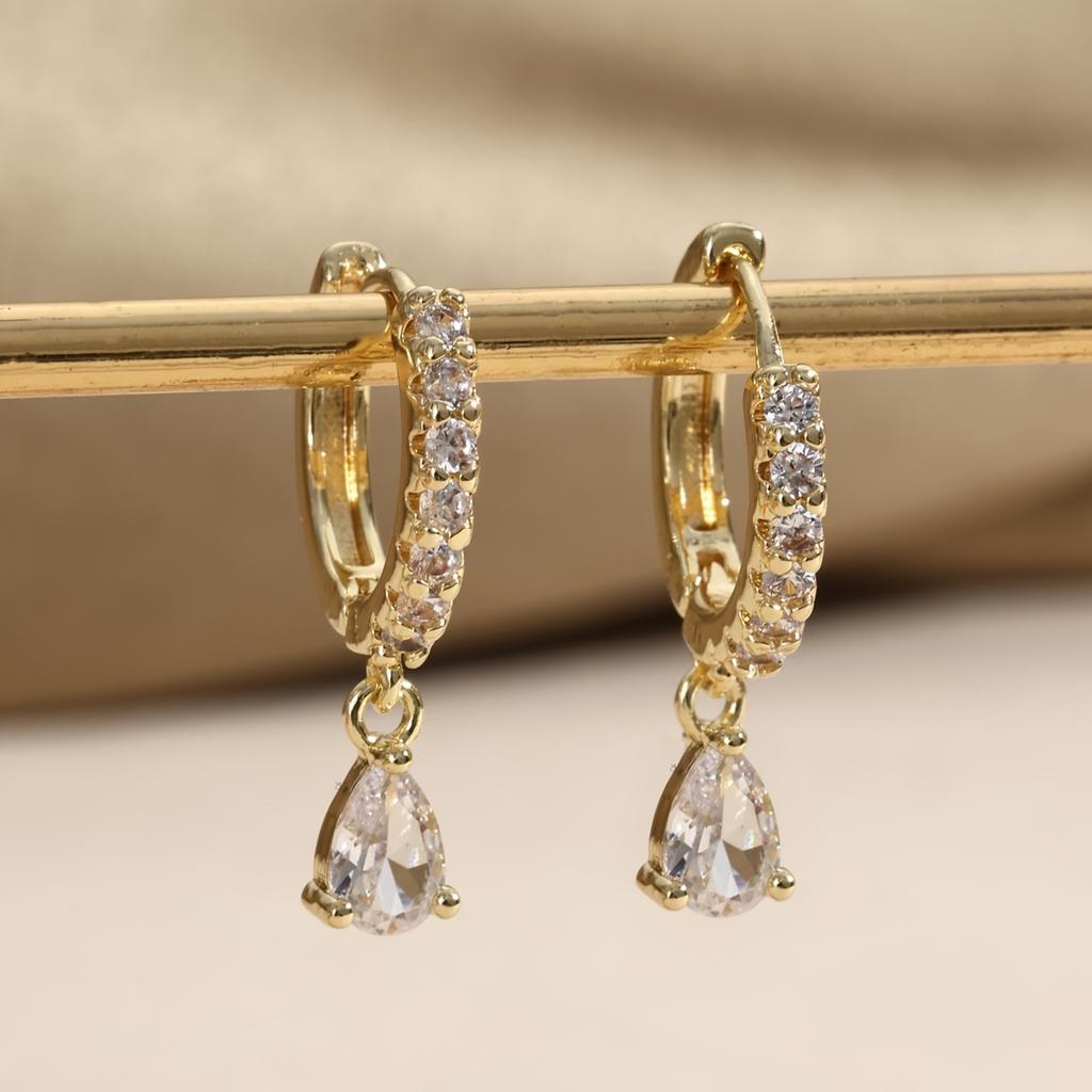 1 Pair Elegant Mini Cubic Synthetic Zirconia Water Drop Dangle Earrings - Sparkling Teardrop Design Party Jewelry, Women Cute Earrings, Daily Wear