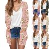 Women's Fashion Casual Retro Floral Print Mid-Length Cardigan Jacket