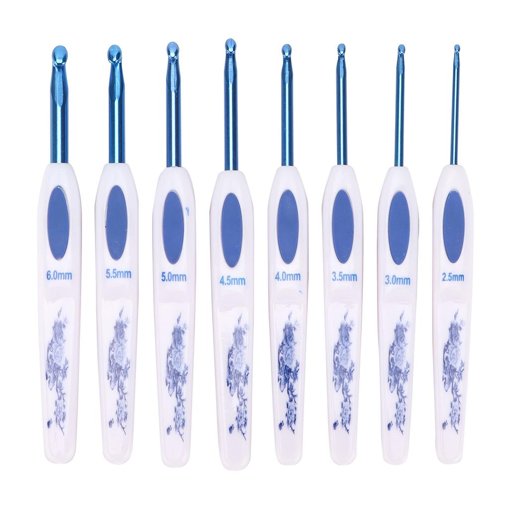 Crochet Hooks 8 Pcs Soft NonSlip Good Grip Knitting Needles Set with Mark for Weaving Home Use(Blue