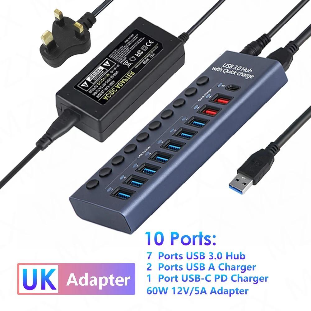 USB 3.0 концентратор розетка коммутатор 10 портов концентратор Multi-tap Multi-ports док-станция зарядное устройство несколько источников питания тип C