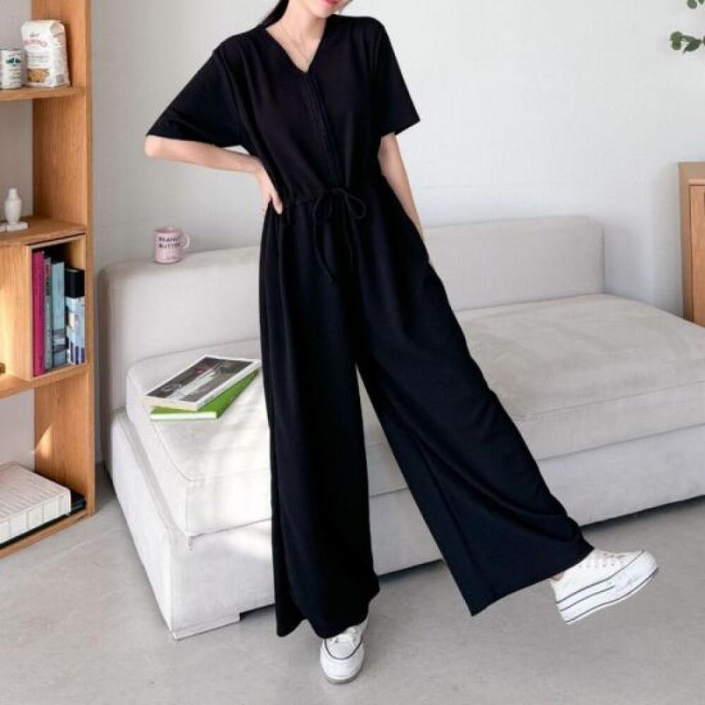 From Heart V Neck Zipper Strap Jumpsuit