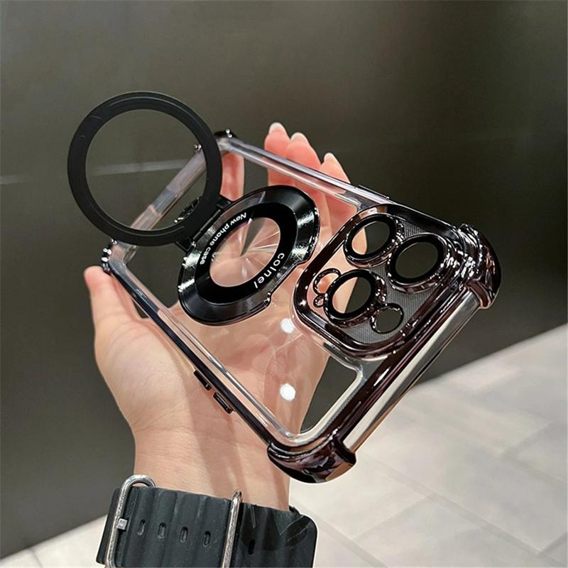 Ударопрочный Прозрачный Чехол Для Телефона Для Для Iphone 11 12 13 14 15 16 17 Pro Max Магнитный С Подставкой Держателем Кронштейном Чехол
