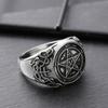 Satanic Baphomet Goat Head Ring with Inverted Pentagram Band Gothic Jewelry for Men Women
