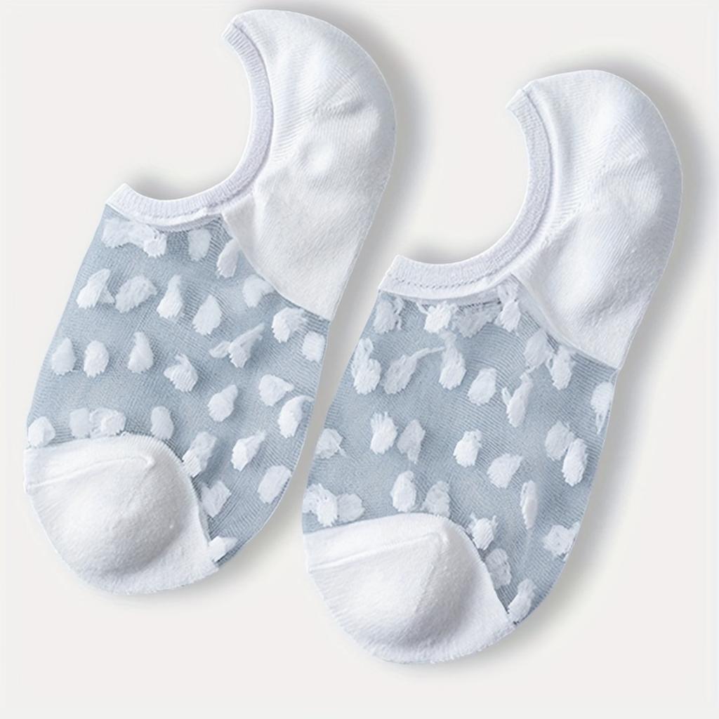 5 Pairs of Swiss Dot Invisible Socks, Comfortable and Breathable Low Cut Boat Socks, Women's Stockings and Socks