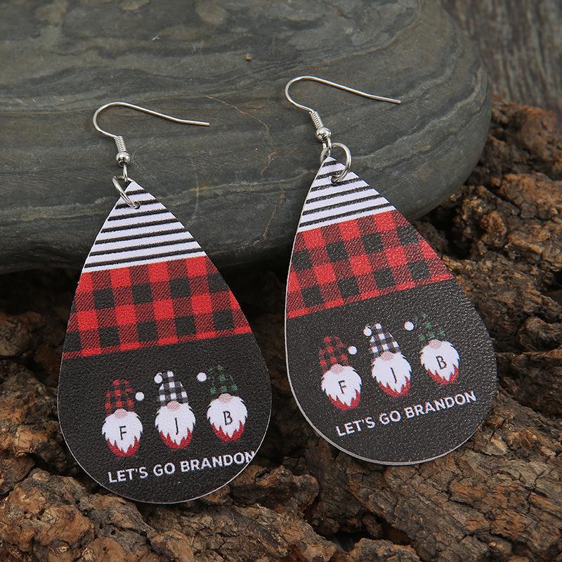 Creative Santa Claus Letter Earrings: Double-Sided Red & Black Plaid Striped Leather Christmas Jewelry